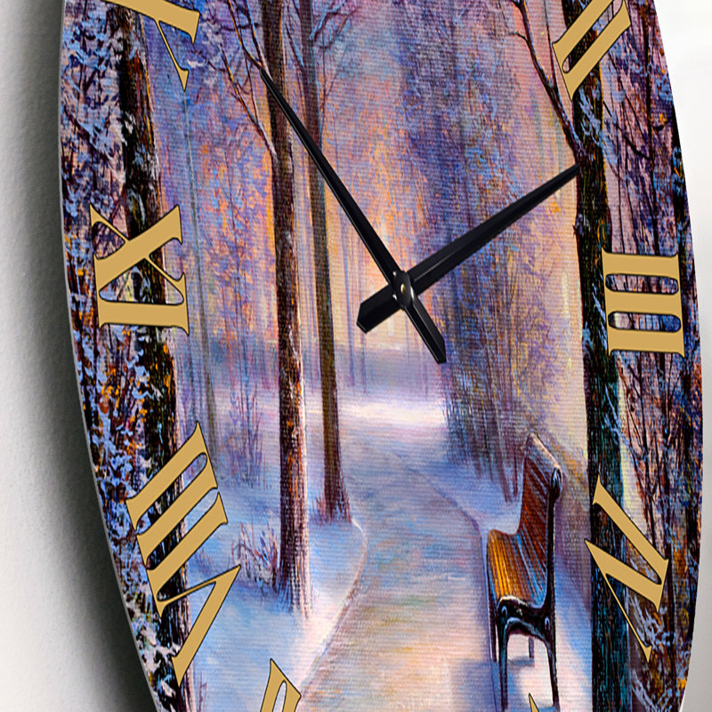 Oversized Bench in the Park During Winter Afternoon Glow Wall Clock, Small