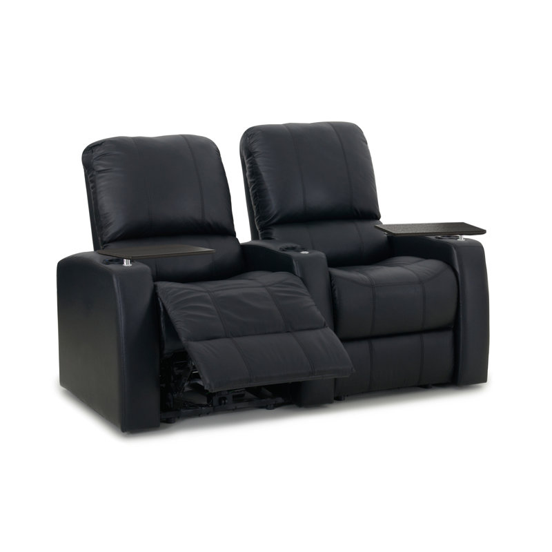 Dedera Upholstered Top Grain Leather Home Theater Seating with Cup Holder