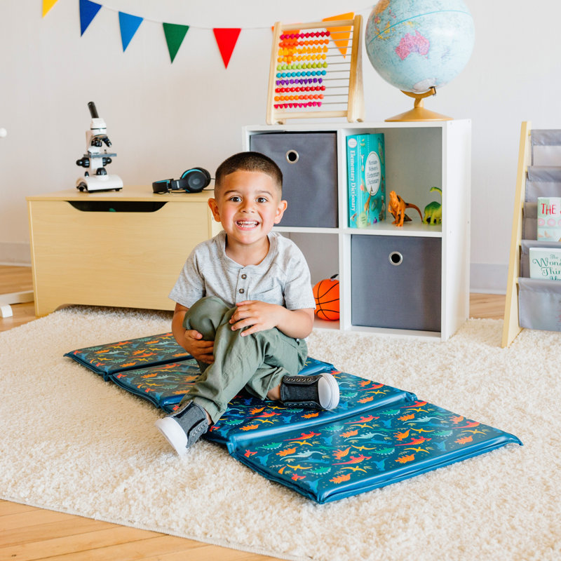 Wildkin Kids Vinyl Nap Mat – Foldable, Durable Rest Mat for Daycare & Preschool - Jurassic Dinosaurs, Blue Jurassic