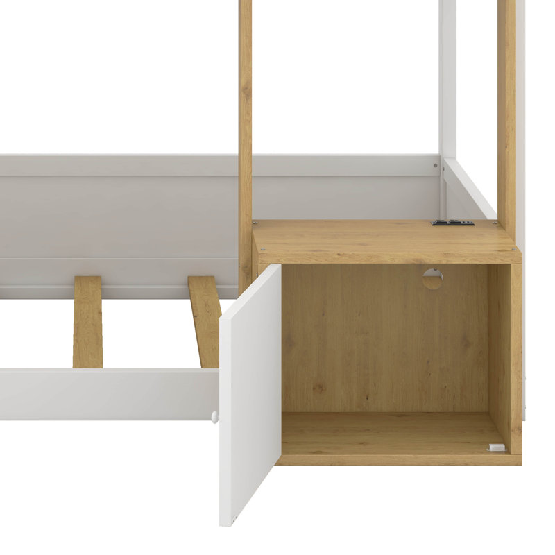 Lit superposé simple au-dessus de simple avec bureau intégré, rangement et échelle et ports USB