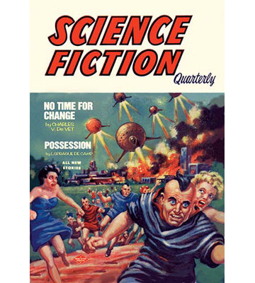 " Science Fiction Quarterly: Citizens Flee UFO Attack "