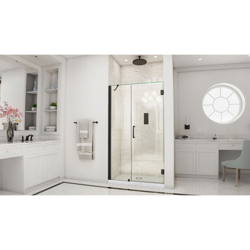 DreamLine Unidoor 44 - 45 inch W x 72 inch H Frameless Hinged Shower Door with Support Arm in Matte Black, Matte Black, 45"