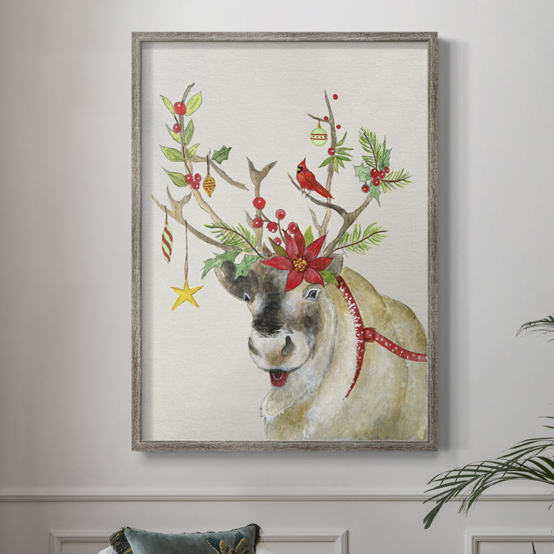 Reproduction encadrée Playful Reindeer II - bois massif, H 11 po x l 9 po