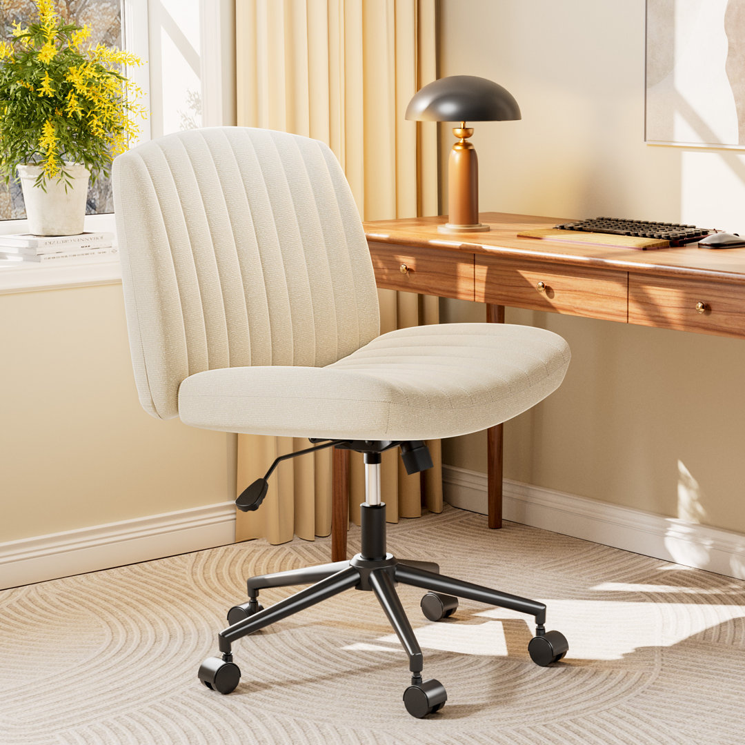 Avicia 26" Wide Seat Criss Cross Legged Office Chair, Armless Office Desk Chair With Wheels Ebern Designs Upholstery 