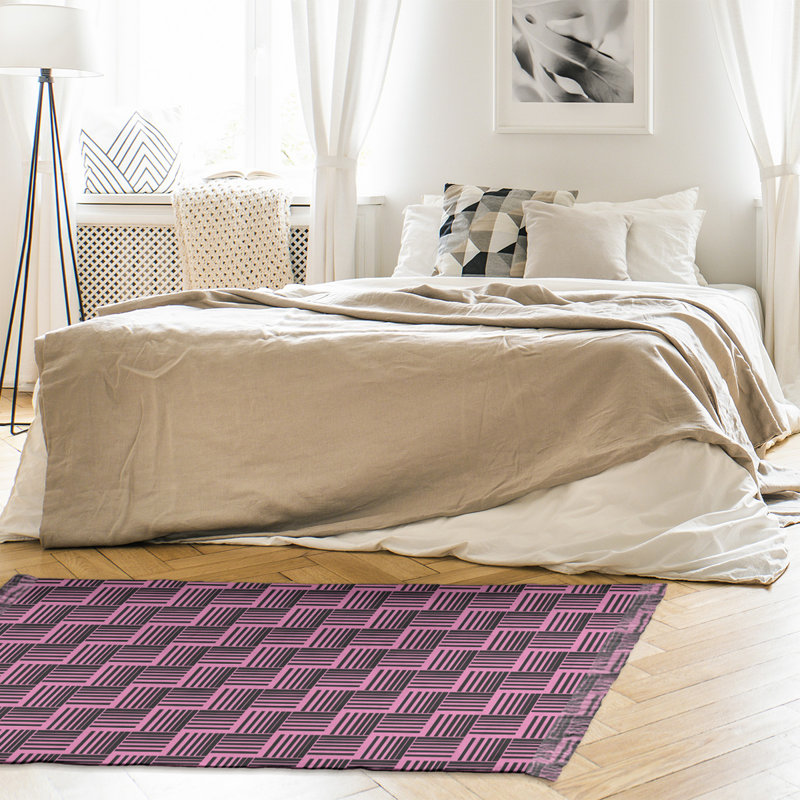 Tapis rose/noir à rayures basketweave, Non