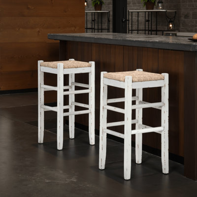 Anya Stool, Woven Seagrass Seat, Wood Frame