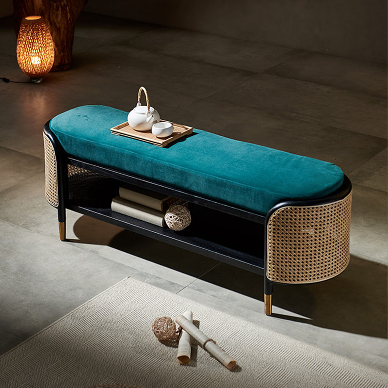 Banc de bout moderne avec rangement de 53,15 pouces en osier nordique