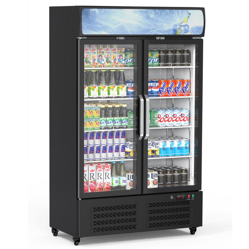 25 Cu.Ft. Commercial Display Refrigerator – Double Glass Doors – 8 Adjustable Shelves – LED Lighting – Upright Merchandiser Beverage Cooler for Restaurants, Grocery Stores, Bars – Black