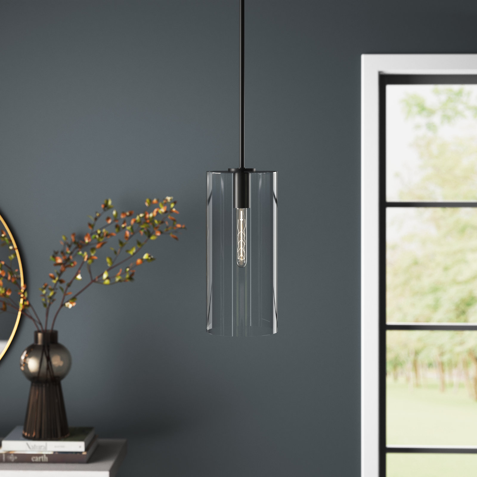 Keaz Single Light Glass Dimmable Pendant, Black