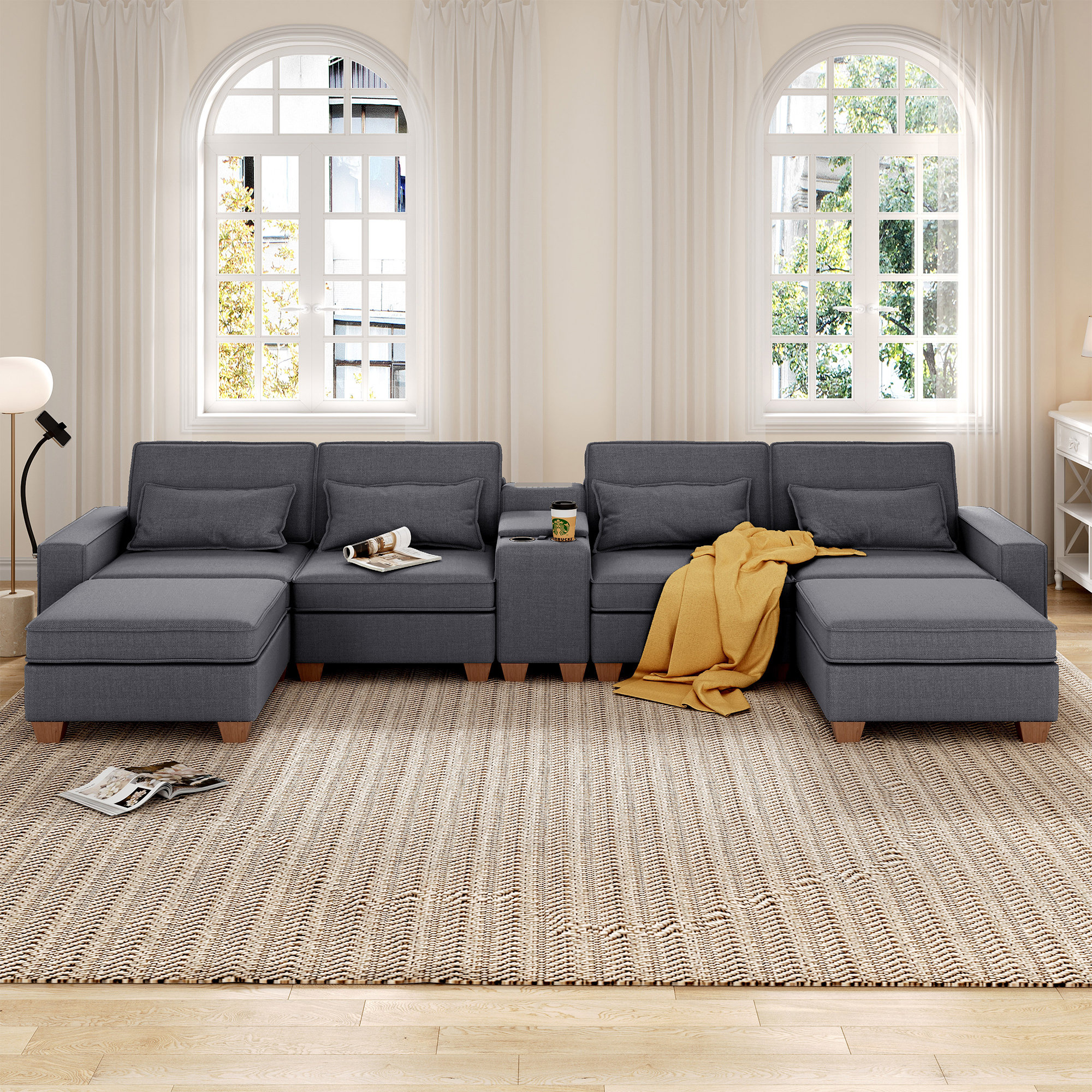 Latitude Run® U Shaped Modular Sectional Sofa 6 Seats with Storage Seat ...