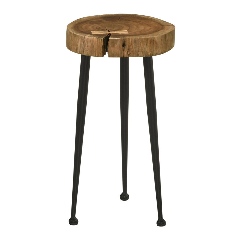 Round Solid Tree Trunk Side Table Natural and Black