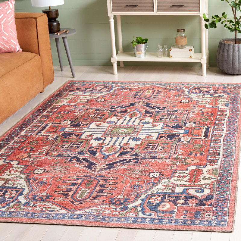 Wyneken Cotton/Chenille Machine Washable Southwestern Rug in Rust/Navy, Rectangle 4' x 6'