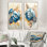 «Golden Blue Flower Arrangement», 2 pièces sur toile
