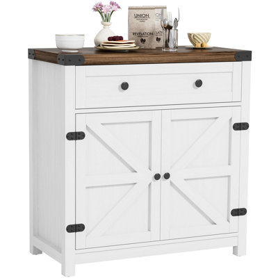 Farmhouse Coffee Bar Cabinet Sideboard with Barn Doors and Adjustable Interior Shelves by Gracie Oaks