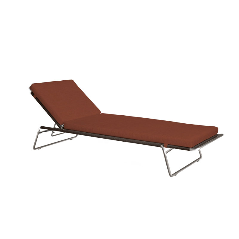 Sandur Outdoor Metal Chaise Lounge , Cushion Included, Taupe Rope/Stainless Steel Frame, Canvas Brick