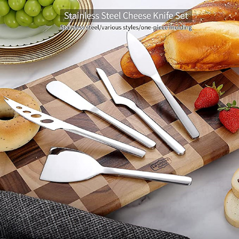 Ensemble de 5 couteaux à fromage pour tous les types de fromage, coupe-fromage en acier inoxydable, conception ergonomique pour une prise et une coupe confortables, couteau à tartiner au beurre
