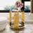 3 Piece Round Glass Coffee Table Set, Modern Living Room Table Set with 1pc 31.5" Coffee Table & 2pcs 19.8" End Tables, Luxury Glass Coffee and End Table Set with Asymmetrical Metal Base & Lower Shelf for Home Office-1423969969