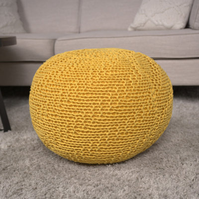 Pouf tricoté rond en coton, jaune