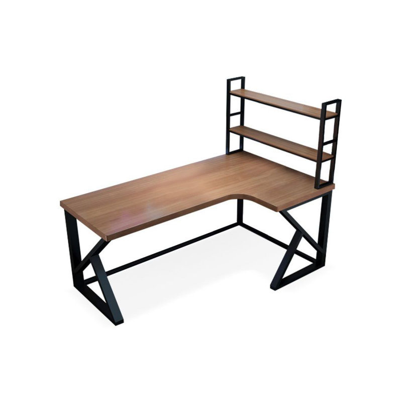 Walnut,Black L-Shaped Solid Wood Writing desk, 64.96" H x 62.99" W x 39.37" D, Right Hand Return