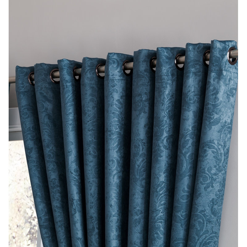 Nakagawa Damask Embossed Blackout Thermal Extra Large Curtains for Large Windows or a Room Divider, Teal, 108'' W X 108'' L