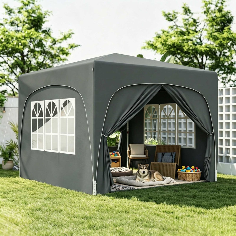3 x 3 m Pop‑Up Outdoor Gazebo Shelter, Height‑Adjustable Marquee Tent with Windows, Doors and Carry Bag, Dark Grey