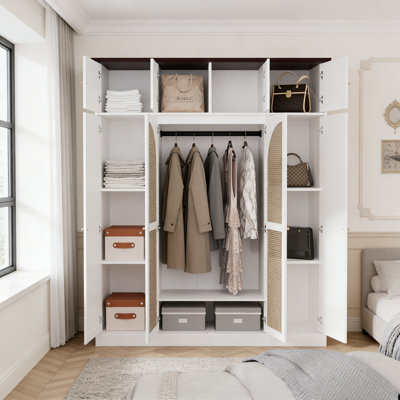 8-Door Large Capacity Armoire Wardrobe Closet with Hanging Rod
