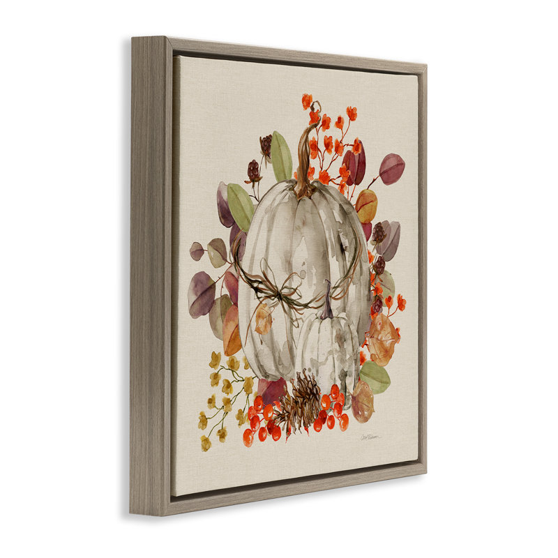 Art automnal de la citrouille aux herbes par giclée par Carol Robinson, Cadre flottant orme Montalcino, H 18 po x l 18 po