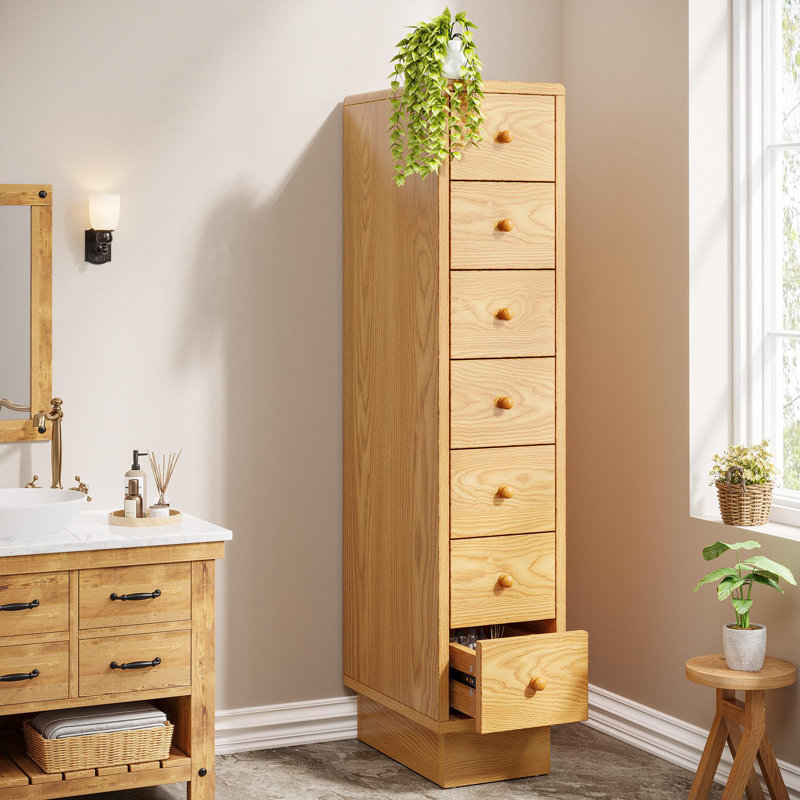 7-Drawer Slim Storage Cabinet, Oak