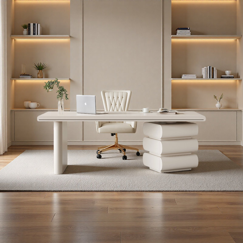 Bureau moderne crème avec travail spacieux, H 29,5 po x l 70,9 po x P 27,6 po