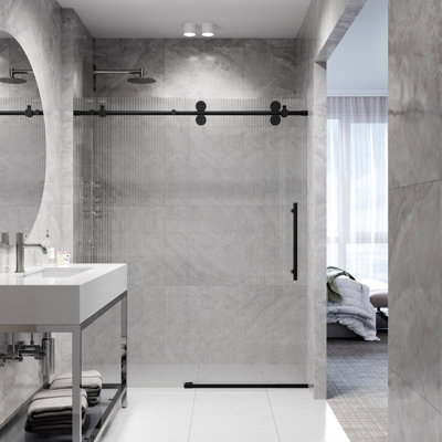 Elan 68-72" W x 74" H Sliding Frameless Shower Door with 3/8" Fluted Glass