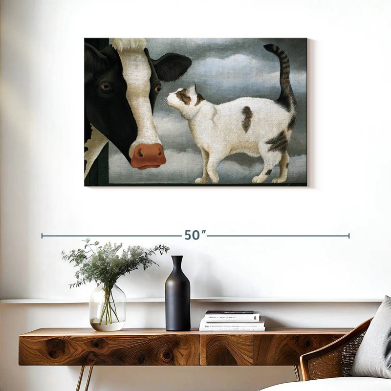 Chat et vache, H 24 po x l 36 po