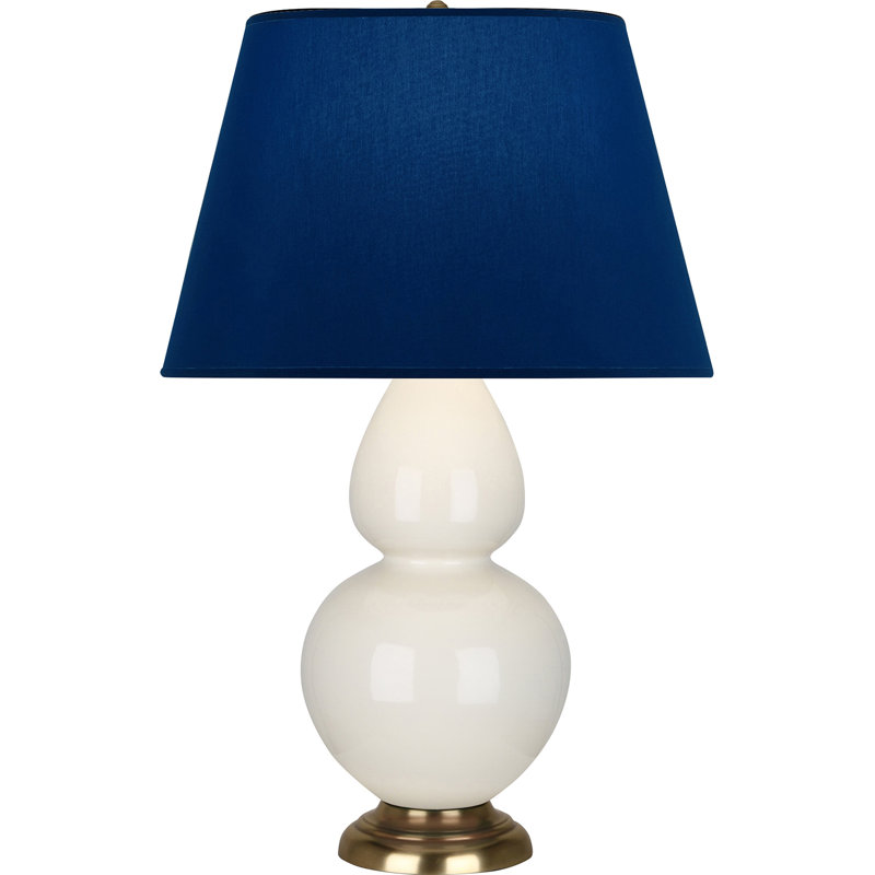 Lampe de table double gourde en céramique, Bleu marine/gris, Os verni / laiton, Laiton