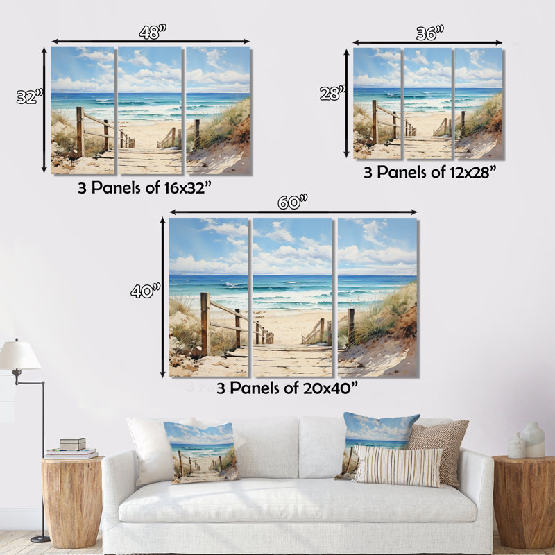 Coastalbeachsand Sandy Serenity Pointillism I sur toile, 3 pièces, H 32 po x l 48 po x P 1 po