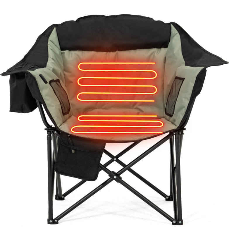Chaise chauffante pliante portative, chaise de camping chauffée surdimensionnée, chaises longues de patio avec 3 niveaux de chaleur
