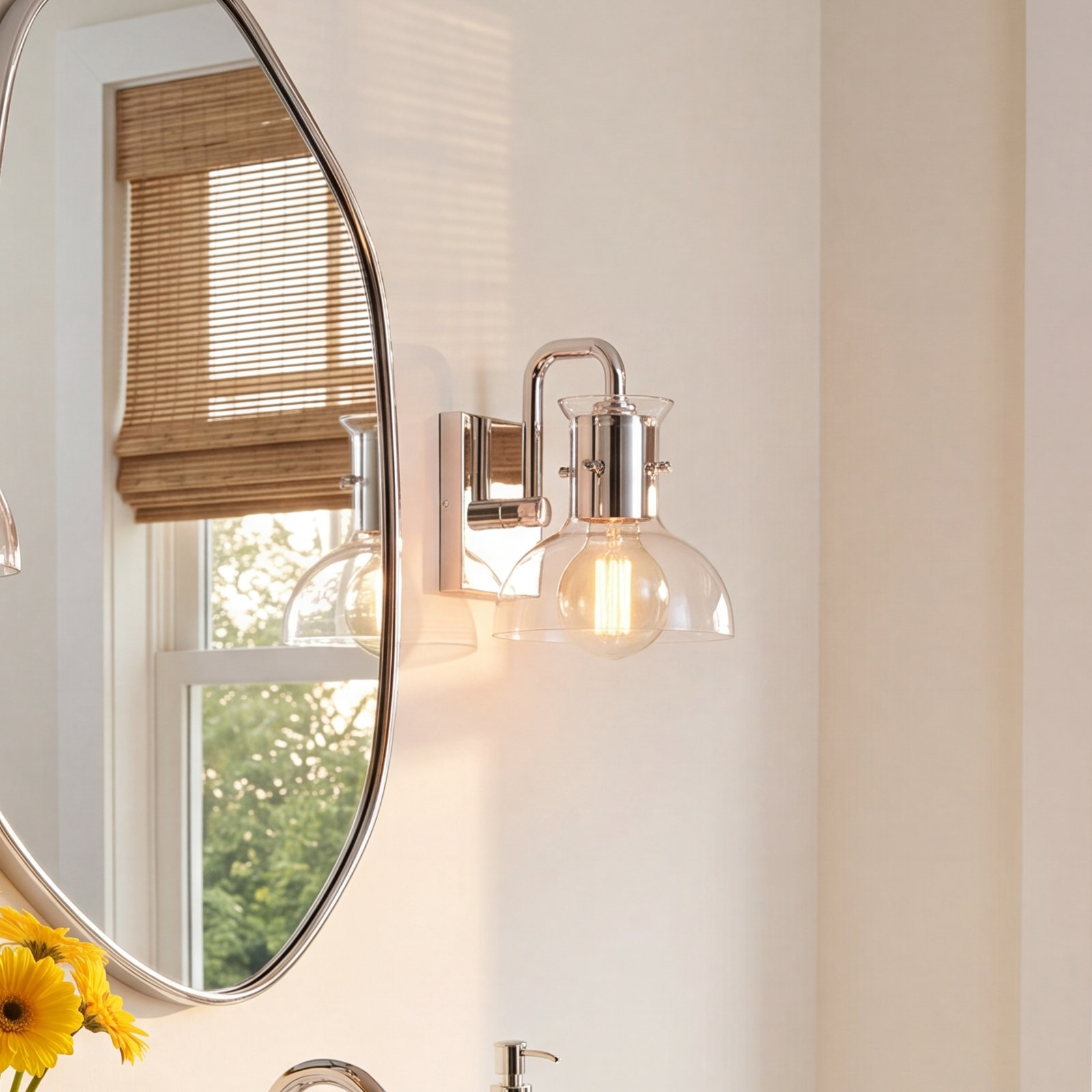 Luke Single Transparent Dimmable Bath Sconce, Polished Nickel