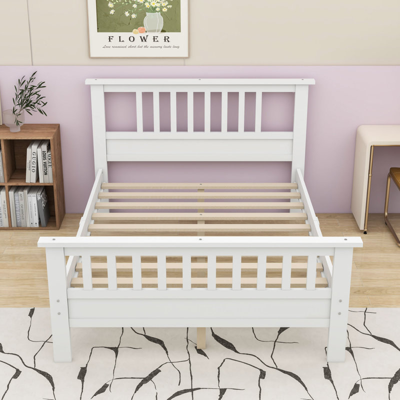 Lit plateforme double en bois avec tête et pied de lit