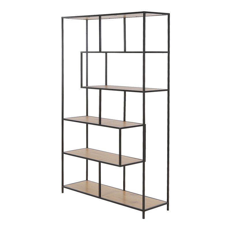 Joliet 185cm H x 114cm W Steel Geometric Bookcase, Oak/Black