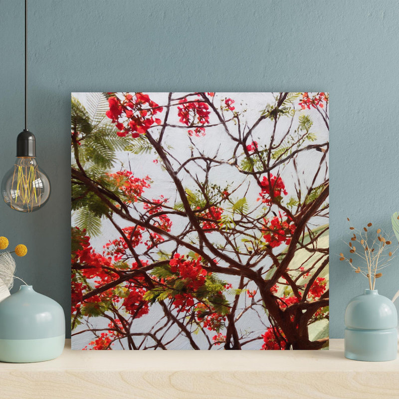Red Flowering Tree - 1 pièce, impression sur toile tendue, H 32 po x l 32 po