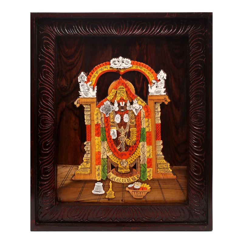 18 "Tirupati Balaji (Venkateshvara) | Panneau 3D en bois de rose avec incrustations