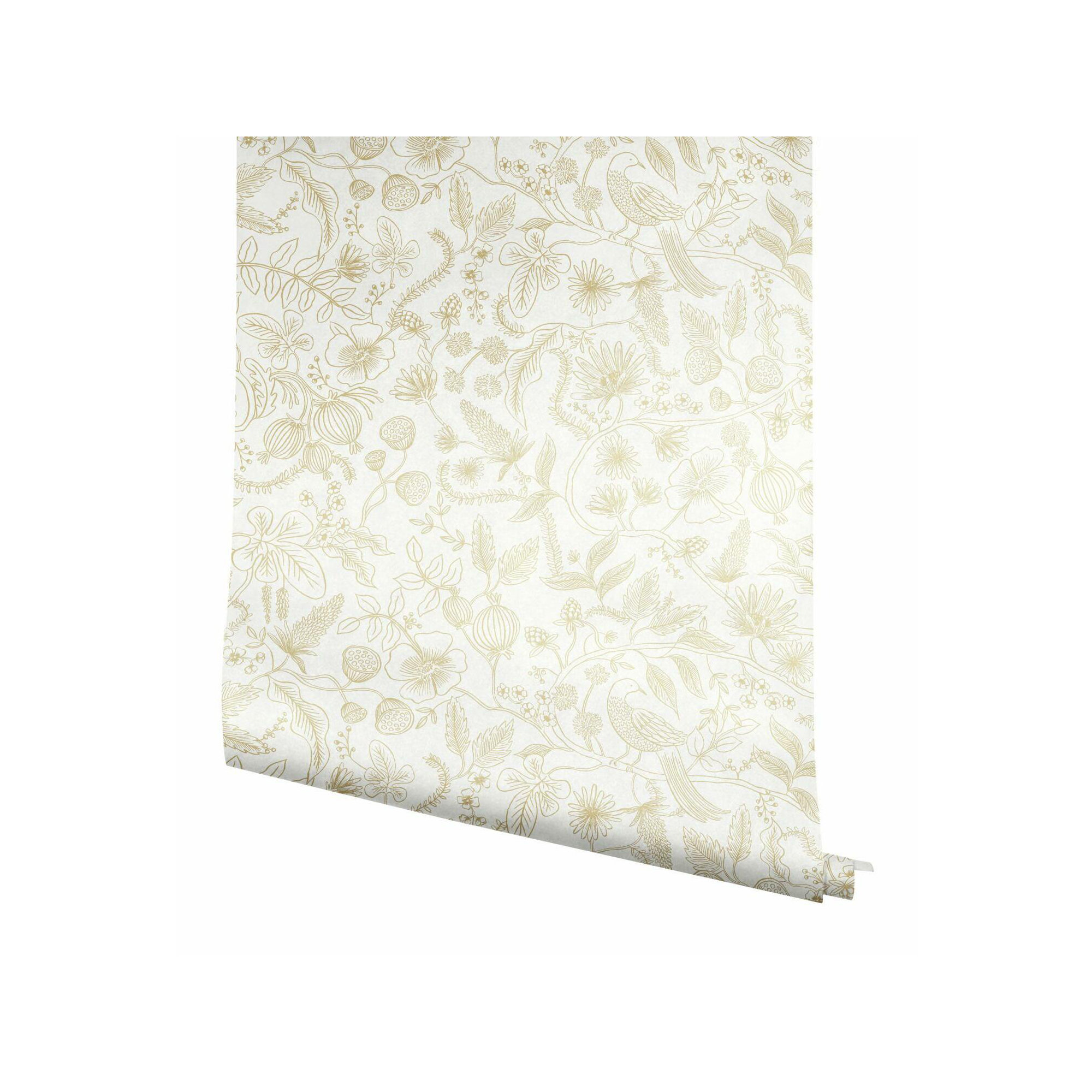 Rifle Paper Co. Aviary 20' L x 27" W Peel and Stick Wallpaper Roll, Off White/Gold