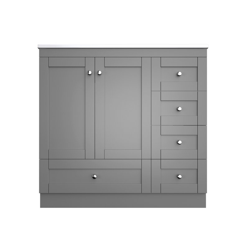 Meuble-lavabo moderne de 36 pouces, lavabo en céramique, quatre tiroirs à fermeture en douceur, armoire spacieuse, poignées en aluminium, fonctionnement en douceur, pour meuble-lavabo de taille moyenne avec plusieurs portes de rangement faciles à nettoyer,