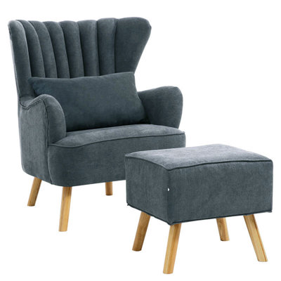Parkison Upholstered Fabric Armchair With Footstool