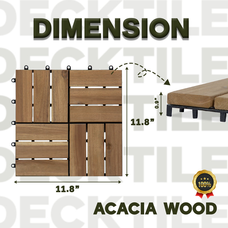12" x 12" Solid Wood Interlocking Deck Tile, Light Oak