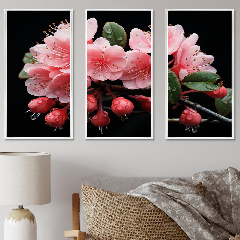 Cascade rose fuchsia - art mural fuchsia, H 28 po x l 36 po x P 1 po, Cadre flottant blanc