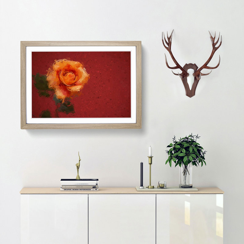 Orange Rose in Bloom - Picture Frame Graphic Art Print, Oak Framed, 36cm H x 48cm W x 2cm D