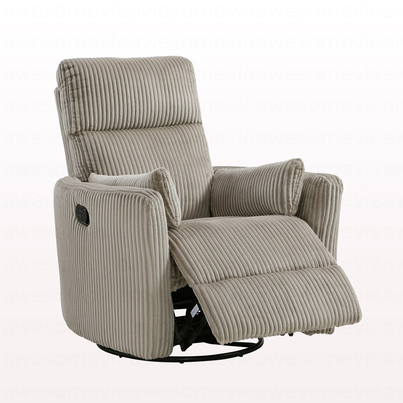 Taupe Corduroy Fabric Upholstery 1pc Accent Chair Swivel Glider Reclining Motion Solid Wood Living Room Furniture, Taupe