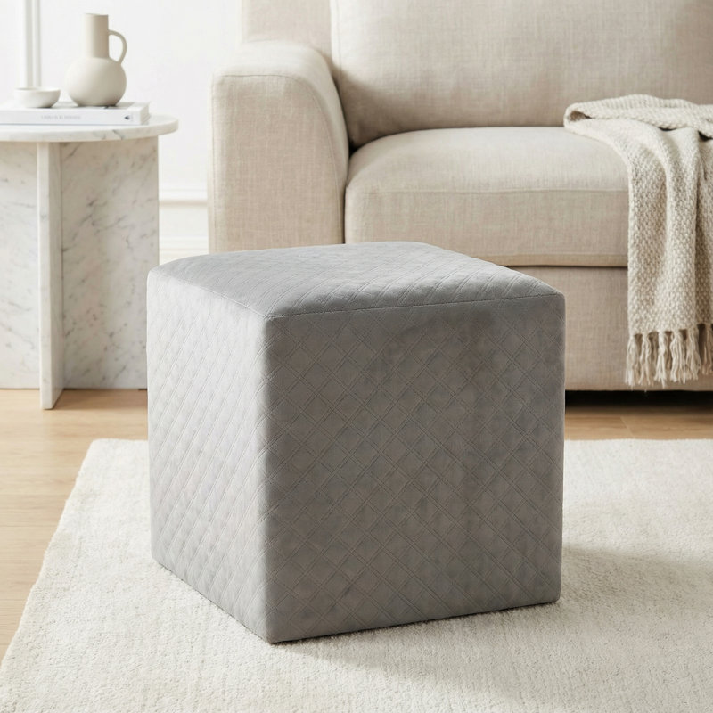 Peres Velvet Ottoman, Gray Velvet