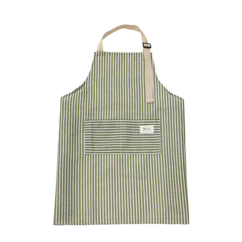 Tablier de cuisine en lin à rayures à rayures avec poches, tablier de cuisine pour homme, 25,6 x 27,6 po, vert, Green