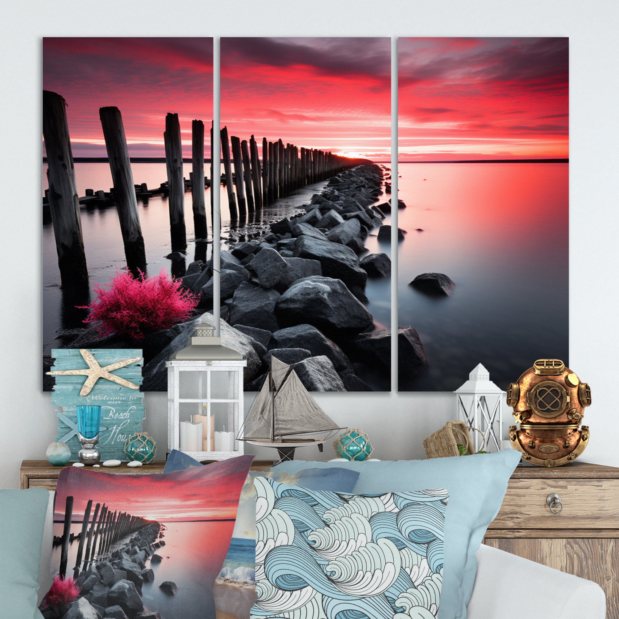 Design Art Coastal Seaside Glow - Nautical & Beach Metal Wall Decor Set ...