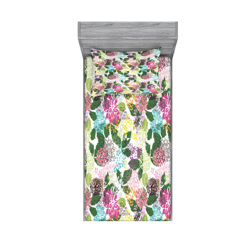 Microfiber Floral Sheet Set, Twin Sheet Set + Fitted Sheet + 1 Pillowcase